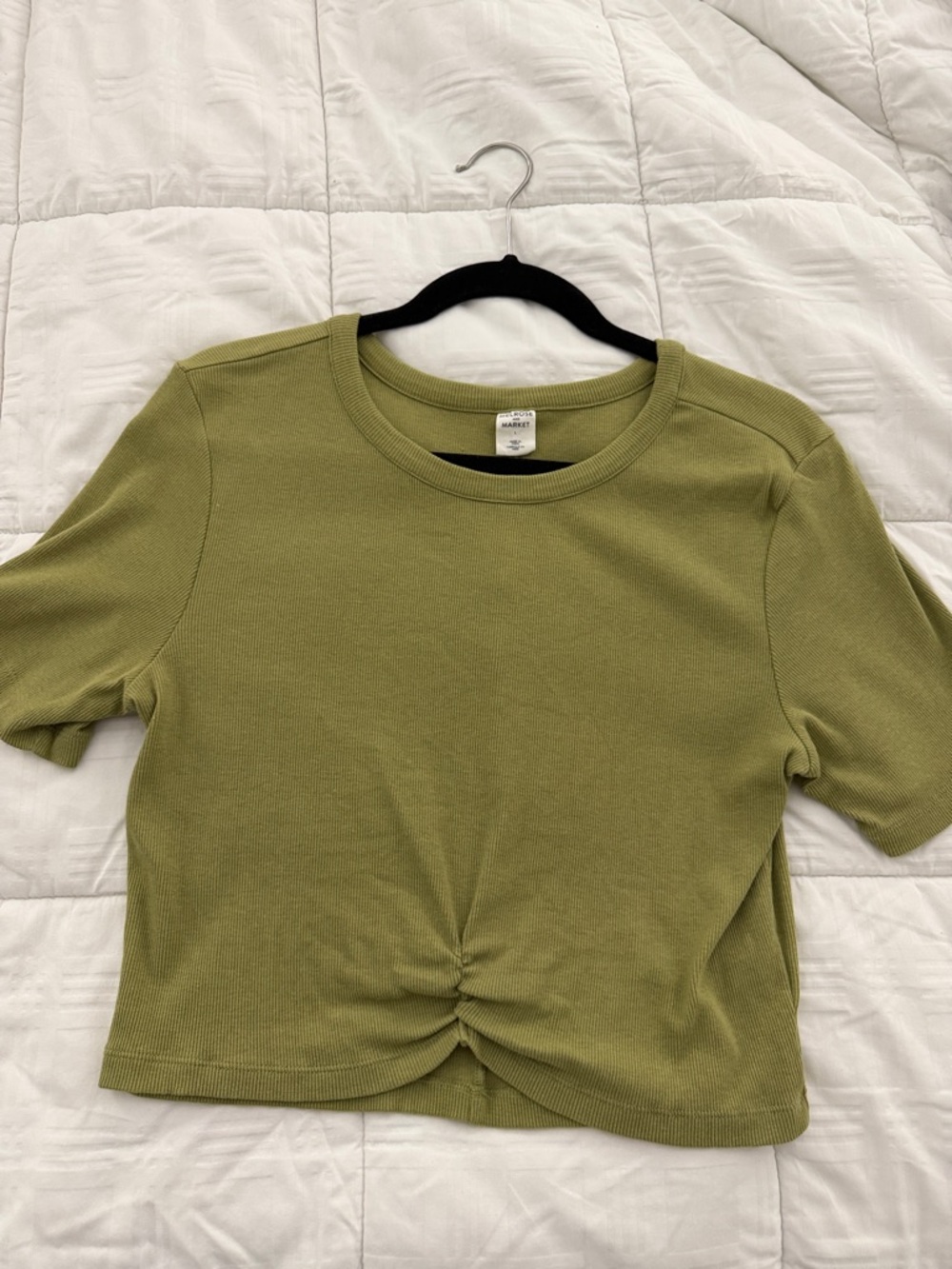 Melrose and Market Olive Green Short Sleeve Twist-Crop Top